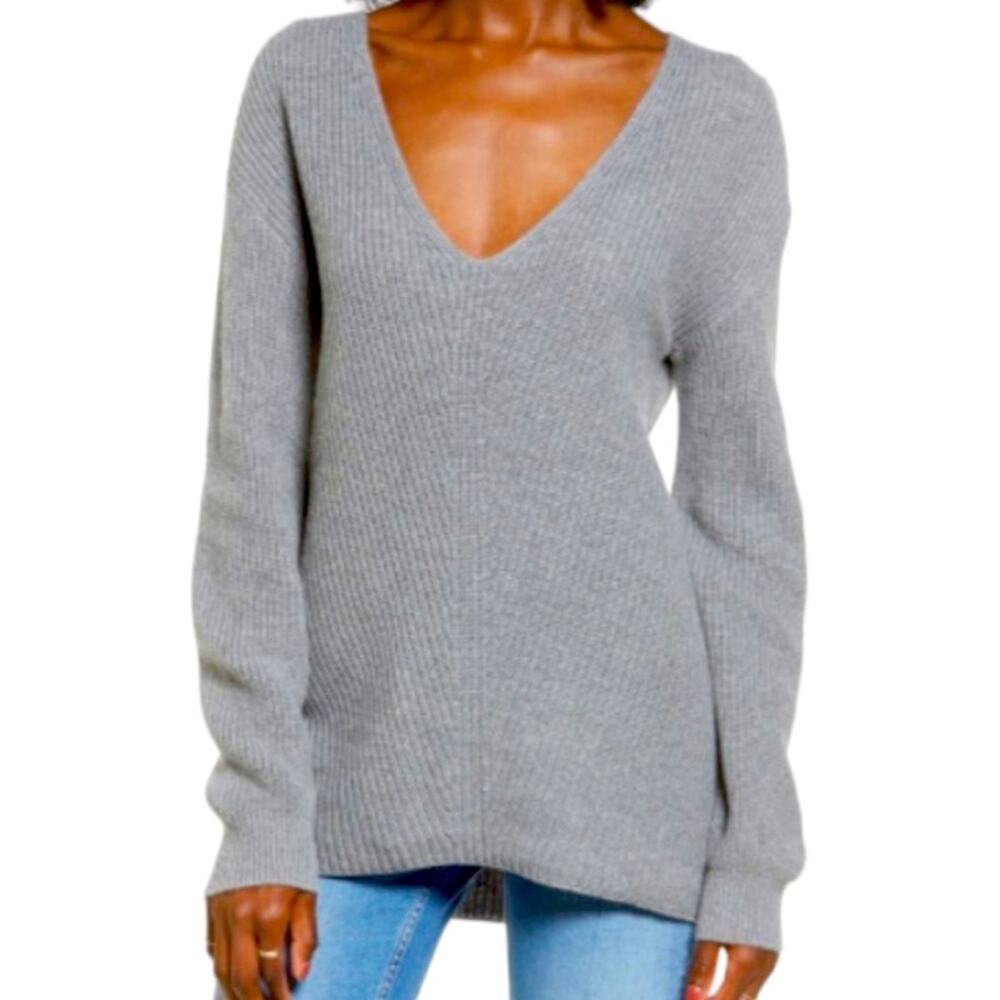 BP Gray Plunging V-Neckline Sweater, Size Small